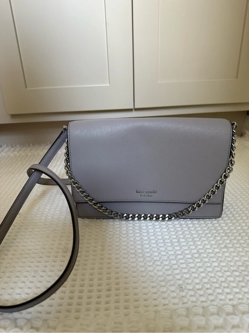 kate spade gray Saffiano Chain-Accent Crossbody